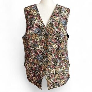 Vintage Karen Scott Tapestry Floral Vest Cottagecore Boho Button Down 1X
